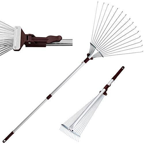 Winslow&Ross Telescopic Metal Rake 63 Inch Adjustable Folding Leaves Rake for Quick Clean Up of Lawn and Yard, Garden Leaf Rake - Perfect for Synthetic Grass Lawn Leaf Carpet Pet Hair Remove