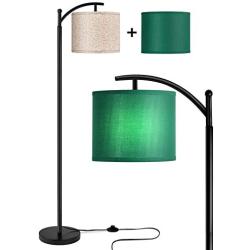 Rottogoon Floor Lamp for Living Room, LED Standing Lamp with 2 Lamp Shades Tall Industrial Floor Lamp Reading for Bedroom, Office, Study Room (9W LED Bulb, Beige & Dark Green Shades Included) - Black