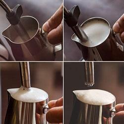 Milk Frothing Pitcher Jug - 12oz/350ML Stainless Steel Coffee Tools Cup - Suitable for Espresso, Latte Art and Frothing Milk, Attached Dessert Coffee Spoons