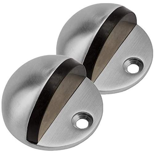 Gizhome 2 Pieces Round Door Stop, Heavy Duty Simple Doorstop Floor Mount, Solid Metal 304 Stainless Steel with Rubber Pad Cylindrical Ground Screw for Home Office Hotel Workstation, Brushed Silver