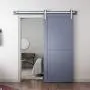 SMARTSTANDARD 6 Feet Brushed Nickel Sliding Barn Hardware Kit-Sturdy Silvery Track-Smoothly and Quietly-Simple and Easy to Install-Fit 36'' Wide Door Panel (I Shape Hanger)