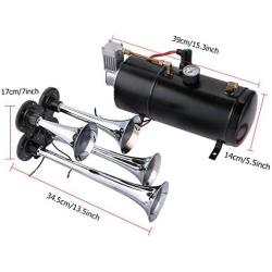 Schafter 150DB Air Horn Car Truck Train Chrome 4 Trumpet Train Air Horn 12V 150 PSI Compressor (Black)