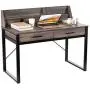 HOMECHO Writing Computer Desk Wooden Desktop Study Table Vintage Laptop Standing Desk with Storage Drawers and Shelves Wood and Metal Frame for Home Office Brown
