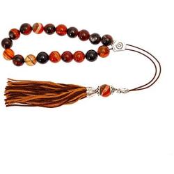 Multicolor Agate Gemstone, Handmade Greek Worry Beads or Komboloi, Alpaca Metal Parts on a Pure Silk Cord & Tassel