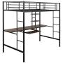 High Metal Loft Bed with Desk, SOFTSEA Twin Size Loft Bed Frame with Keyboard Tray and Storage Shelf for Teens, Boys and Girls