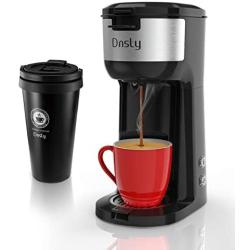 Dnsly Single Serve Coffee Maker attached Travel Mug, 2 in 1 Capsule Pod & Ground Coffee, With BPA Free, Strength Controlled from 6oz to 14oz and Self Cleaning Function