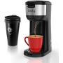 Dnsly Single Serve Coffee Maker attached Travel Mug, 2 in 1 Capsule Pod & Ground Coffee, With BPA Free, Strength Controlled from 6oz to 14oz and Self Cleaning Function