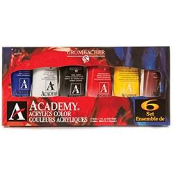 Grumbacher Academy Acrylic Paint, 90ml/3 oz Metal Tube, 6-Color Mixing Set (C1026)