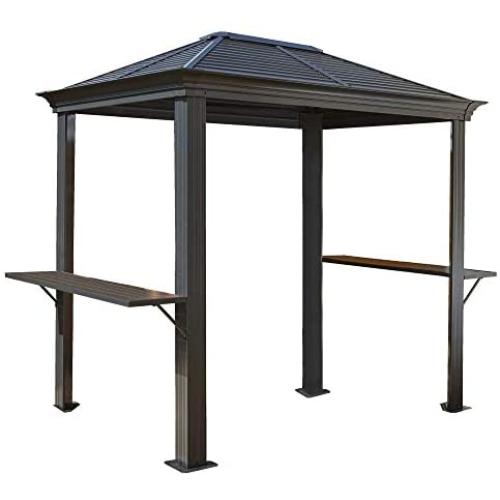 Sojag 5 x 8 Mykonos Hardtop Grill Gazebo with Shelving Outdoor Sun Shelter, Dark Grey