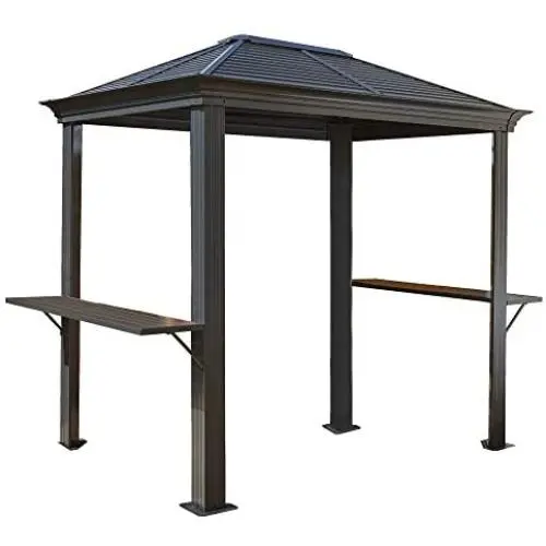 Sojag 5 x 8 Mykonos Hardtop Grill Gazebo with Shelving Outdoor Sun Shelter, Dark Grey Sojag 5 x 8 Mykonos Hardtop Grill Gazebo with Shelving Outdoor Sun Shelter, Dark Grey