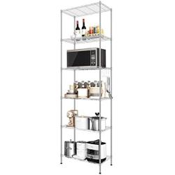 Devo 6-Shelf Wire Shelving Unit Storage Adjustable, Metal Storage Shelves, Steel Organizer Rack for Kitchen/Garage/Bathroom/Laundry, Stainless Side Hooks, Silver (21.3Lx11.4Wx63.0H)