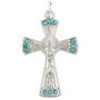Silver Tone Base Metal Assorted Color Glass Rhinestone Crucifix Charm Pendants with Bail 1 3/8 Inch, Set Lot of 5 Pieces