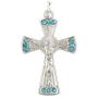 Silver Tone Base Metal Assorted Color Glass Rhinestone Crucifix Charm Pendants with Bail 1 3/8 Inch, Set Lot of 5 Pieces