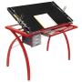 Futura Crafting, Drafting, Drawing Table with Adjustable Top, Red and Black Glass