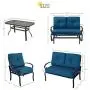 Incbruce Outdoor Indoor Furniture 5Pcs of 6 Seats Patio Conversation Set (Swing Glider, Loveseat, Coffee Table, 2 Lounge Chairs) Swing Glider Chair and Steel Frame Chair Sets, Peacock Blue Cushions Incbruce Outdoor Indoor Furniture 5Pcs of 6 Seats Patio Conversation Set (Swing Glider, Loveseat, Coffee Table, 2 Lounge Chairs) Swing Glider Chair and Steel Frame Chair Sets, Peacock Blue Cushions