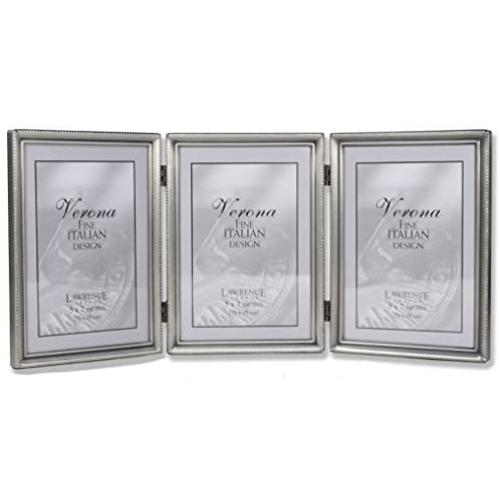 Lawrence Frames Antique Pewter 5x7 Hinged Triple Picture Frame - Bead Border Design