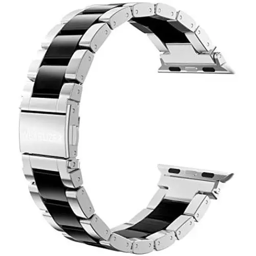 Wearlizer Compatible with Apple Watch Bands 38mm 40mm Mens Womens Replacement for iWatch Strap Silver Stainless Steel and Black Resin Wristband Fashion Bracelet Metal Clasp Series 5 4 3 2 1 Sport Wearlizer Compatible with Apple Watch Bands 38mm 40mm Mens Womens Replacement for iWatch Strap Silver Stainless Steel and Black Resin Wristband Fashion Bracelet Metal Clasp Series 5 4 3 2 1 Sport