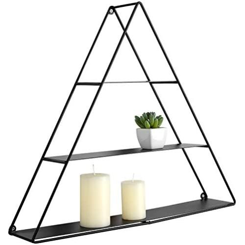 MyGift 3 Tier Triangular Matte Black Metal Display Shelf, Wall Mounted Pyramid Rack