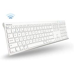 Macally Wireless Bluetooth Keyboard for Mac or PC - Multisync, Connect up to 3 Devices Simultaneously - Rechargeable Mac Wireless Keyboard with 110 Keys, 20 Shortcuts, and Numeric Keypad - White