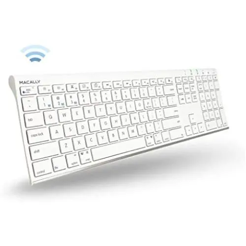 Macally Wireless Bluetooth Keyboard for Mac or PC - Multisync, Connect up to 3 Devices Simultaneously - Rechargeable Mac Wireless Keyboard with 110 Keys, 20 Shortcuts, and Numeric Keypad - White Macally Wireless Bluetooth Keyboard for Mac or PC - Multisync, Connect up to 3 Devices Simultaneously - Rechargeable Mac Wireless Keyboard with 110 Keys, 20 Shortcuts, and Numeric Keypad - White