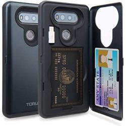 TORU CX PRO Compatible with LG V20 Case - Protective Dual Layer Wallet with Hidden Card Holder + ID Card Slot Hard Cover, Strap & USB Adapter - Metal Slate