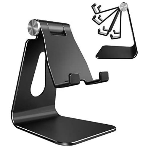 Adjustable Cell Phone Stand, CreaDream Phone Stand, Cradle, Dock, Holder, Aluminum Desktop Stand Compatible with Phone Xs Max Xr 8 7 6 6s Plus SE Charging, Accessories Desk,All Mobile Phones-Black