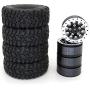 JVSISM Metal Wheel Rim Hub with Rubber Tire Tyre for WPL C24 C34 C44 MN D90 D91 MN99S RC Car Upgrade Parts Accessories,Black