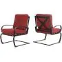 PHI VILLA Patio Spring Motion Metal Dining Chairs with Padded Red Cushion, Set of 2 for Outdoor Deck, Porch