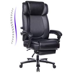 REFICCER Big and Tall Reclining Leather Office Chair, Metal Base High Back Executive Computer Desk Chair with Adjustable Lumbar Support, Angle Recline Locking System and Footrest, Black