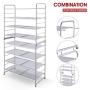 Simple Trending 4-Tier Stackable Shoe Rack, Expandable & Adjustable Shoe Shelf Storage Organizer, Metal Mesh, Silver