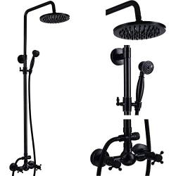 Oil Rubbed Bronze Rain Shower System Set 2 Knobs Mixing 8 Inch Rainfall Shower Head with Handheld Spray Bathroom Shower Faucet