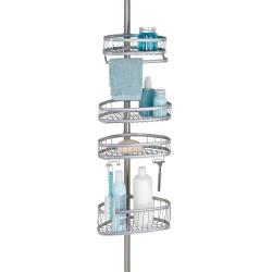 iDesign York Metal Wire Tension Rod Corner Shower Caddy, Adjustable 5-9 Pole and Baskets for Shampoo, Conditioner, Soap with Hooks for Razors, Towels, Silver