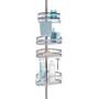 iDesign York Metal Wire Tension Rod Corner Shower Caddy, Adjustable 5-9 Pole and Baskets for Shampoo, Conditioner, Soap with Hooks for Razors, Towels, Silver