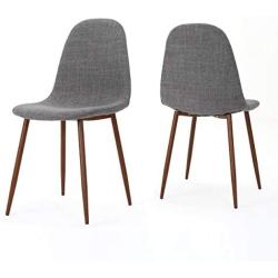 Christopher Knight Home 301730 Raina Mid-Century Modern Fabric Dining Chairs with Wood Finished Metal Legs, 2-Pcs Set, Light Grey / Dark Brown