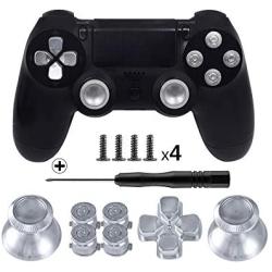 TOMSIN Metal Buttons for DualShock 4, Aluminum Metal Thumbsticks Analog Grip & Bullet Buttons & D-pad for PS4 Controller (Silver)