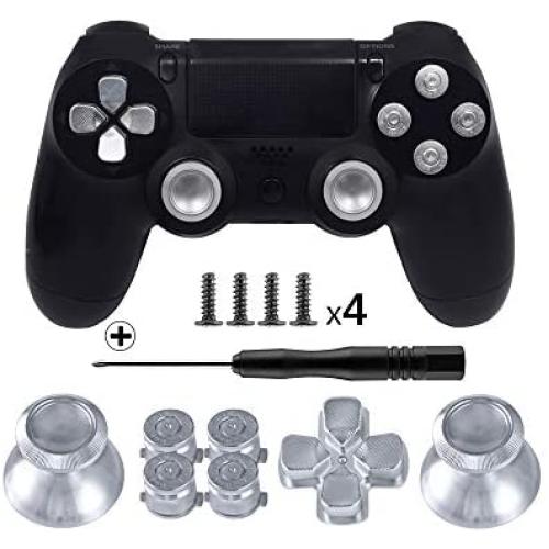 TOMSIN Metal Buttons for DualShock 4, Aluminum Metal Thumbsticks Analog Grip & Bullet Buttons & D-pad for PS4 Controller (Silver)
