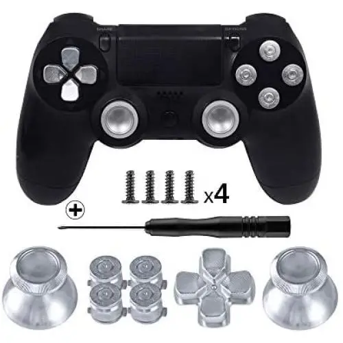 TOMSIN Metal Buttons for DualShock 4, Aluminum Metal Thumbsticks Analog Grip & Bullet Buttons & D-pad for PS4 Controller (Silver)