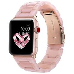 V-MORO Resin Strap Compatible with Series 6 Apple Watch Band 40mm 38mm Women with Rose Gold Stainless Steel Buckle Fashion Replacement for iWatch Series SE/5/4/3/2/1 Pink 38mm 40mm