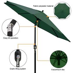 Blissun 9 Outdoor Aluminum Patio Umbrella, Striped Patio Umbrella, Market Striped Umbrella with Push Button Tilt and Crank (Dark Green)