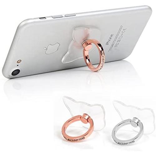 Maviss Diary 2 Pcs Ring Stand Holder Transparent Cat Universal 360 Degree Rotating Phone Metal Buckle Tablet Finger Grip Kickstand for All Phones Tablets - Sliver & Rose Gold