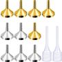 TecUnite 10 Pack Small Metal Funnels with 2 Pack Mini Pipette for Filling Small Mini Bottles or Containers, Atomizers, Perfume, Liquid (Silver and Gold)