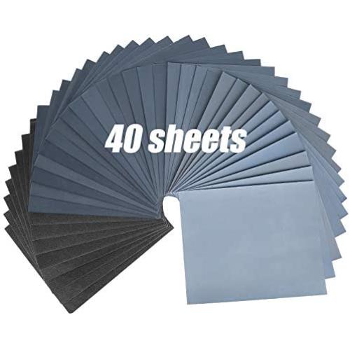 40 Sheets Wet Dry Sandpaper Assortment for Wood Furniture Automotive Car Metal Polishing Finishing, 9x11 Inches Sand Paper Girt 120/240/400/600/800/1000/1500/2000/2500/3000