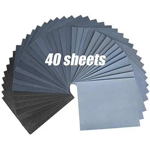 40 Sheets Wet Dry Sandpaper Assortment for Wood Furniture Automotive Car Metal Polishing Finishing, 9x11 Inches Sand Paper Girt 120/240/400/600/800/1000/1500/2000/2500/3000