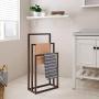 HOMERECOMMEND Metal Towel Bathroom Rack 3 Bars Freestanding Drying Shelf 3 Tier Storage Organizer Brown Washcloths Holder