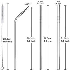 grilljoy 13pc Reusable Metal Straws with 2 Cleaning Brushes - Various Stainless Steel Straws with 4 Straight 4 Bent 2 Boba Straws - Eco Friendly Drinking Straws with Case for Great Christmas Gifts