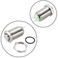 uxcell Latching Metal Push Button Switch High Head 12mm Mounting Dia 1NO 12V Green LED Light