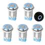 5PCS DC 12V/24V Metal Latching Push Button Switch, 4 Pin Car RV Truck Boat SPST ON/Off Switch, Waterproof Self-Locking Round Marine Switch with Blue LED Light for 12mm 1/2'' Mounting Hole