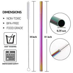 5 Pcs 10'' Reusable Smoothie Straws & Milkshake Straws - Rainbow Colors, 0.35'' Wide Stainless Steel Straws, Metal Straws for Smoothies, Milkshakes, Jumbo Drinks | 2 Cleanning Brushes & 1 Case