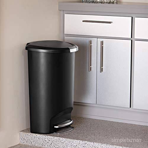 simplehuman 50 Liter / 13 Gallon Semi-Round Kitchen Step Trash Can, Grey Plastic With Secure Slide Lock