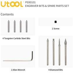 Utool 10PCS Engraver Diamond Point Bits & Spare Parts Set for Utool Engraver